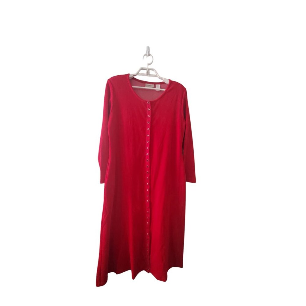 Coldwater Creek dress Med Petite maxi red velvet velour snap USA pckts vintage47